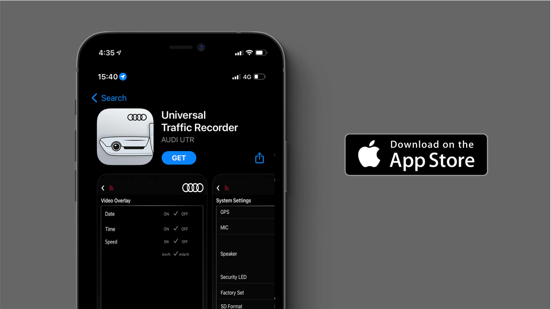 Screenshot of Audi Universal Traffic Recorder App in the Apple App store