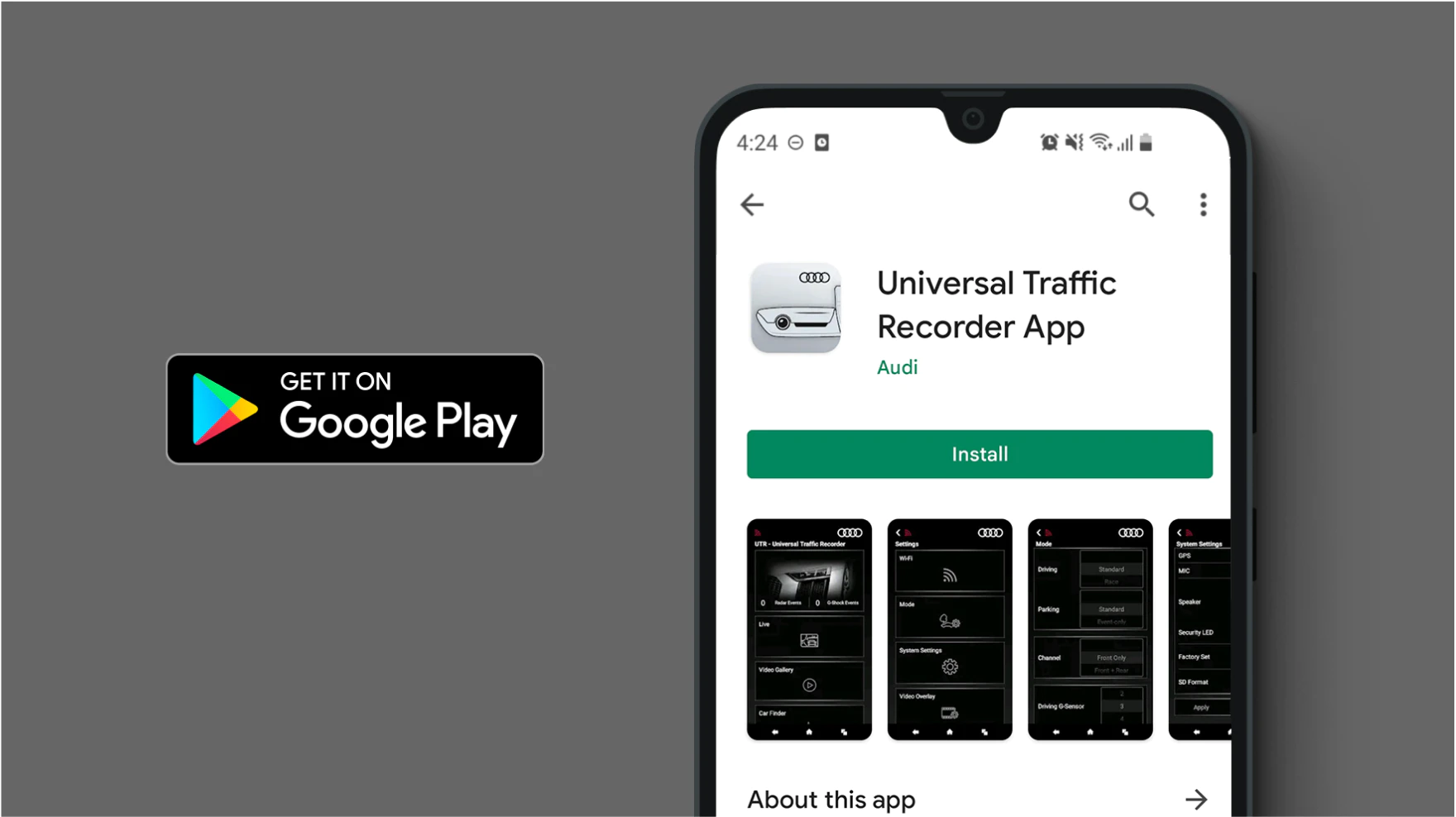 Screenshot of Audi Universal traffic recorder App in the Google Play store